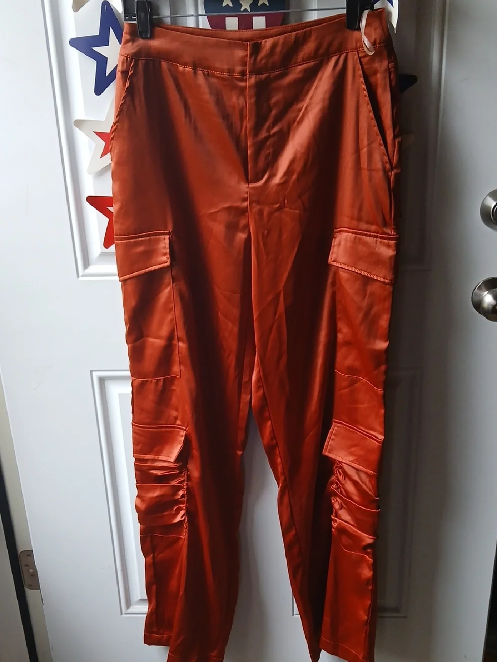 Women's Satin Matching Set Top And Pants in Rust - Picture 5 of 8